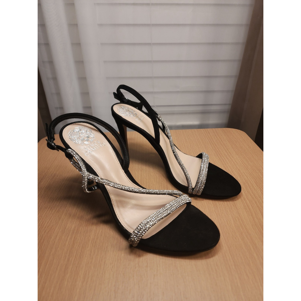 Vince Camuto Classic Rhinestone Bedazzled Straps Heels Stiletto 9 M - Black - Picture 6 of 16